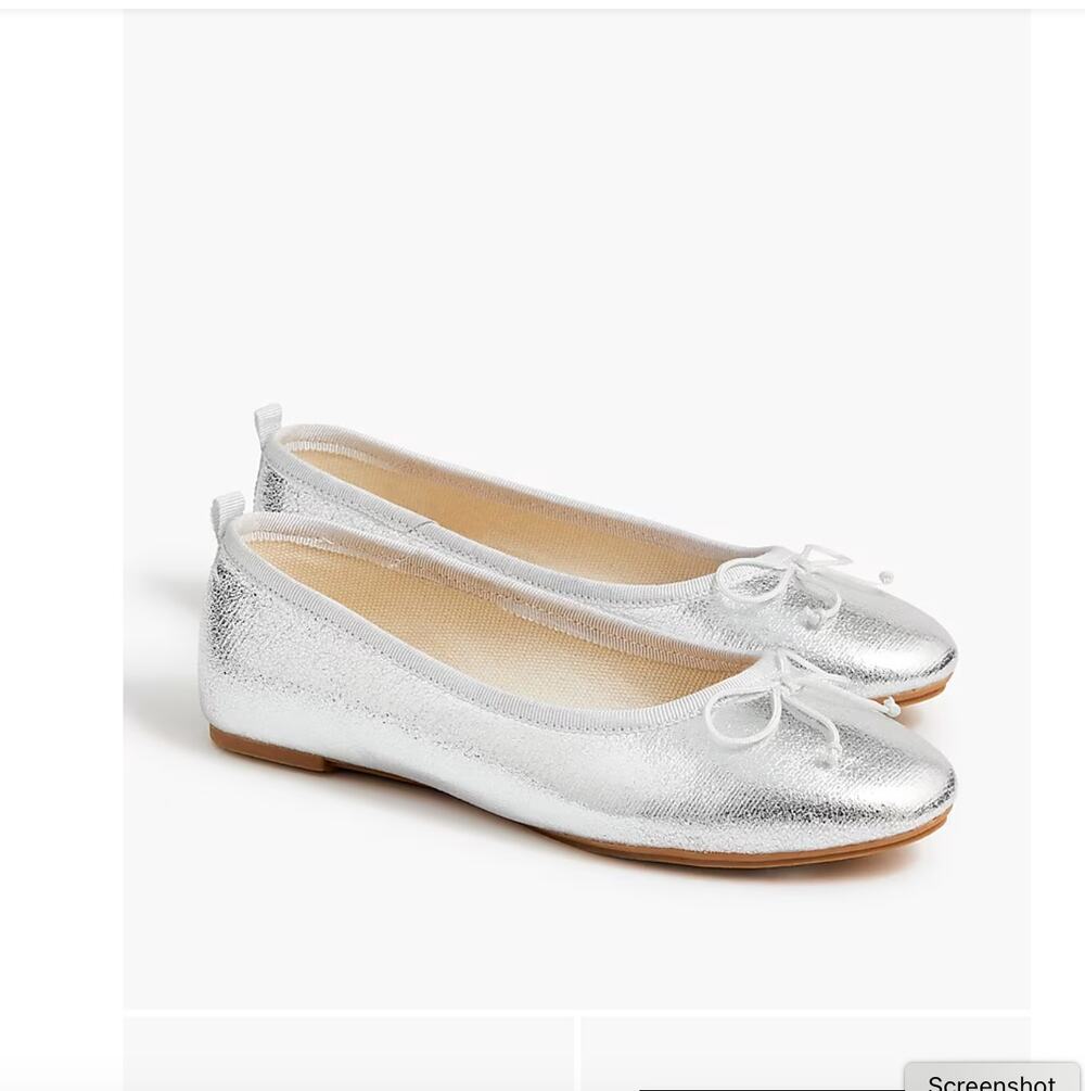 J.Crew Girls Metallic Silver Ballet Flats Size 10 NWT BS623